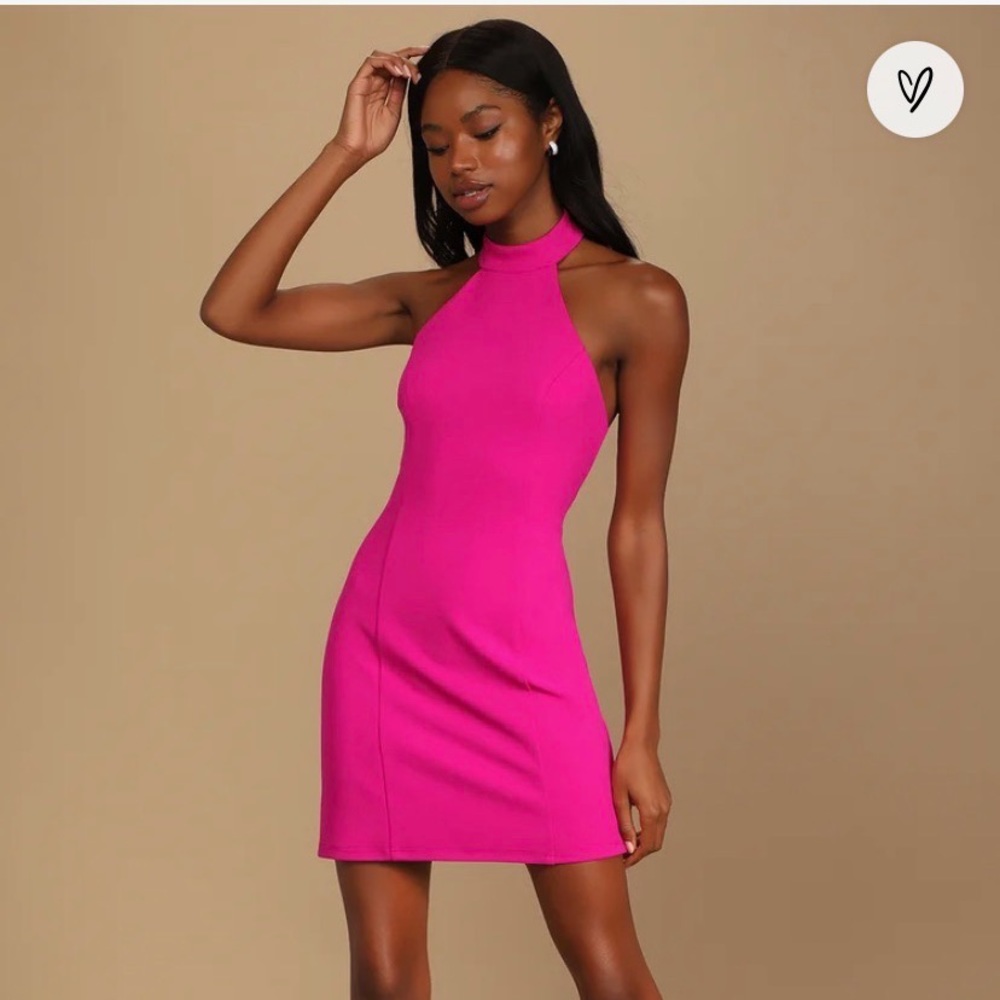 Lulus Striking Style Magenta Halter Bodycon Mini Dress XS *NEW*.